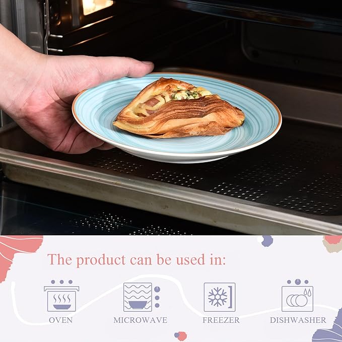 Miicol Ceramic Dessert Plates Set of 6, Colorful Appetizer Plates 8 Inch, Stackable Salad Dishes, Small Dinner Plates, Durable Dinnerware for Kitchen, Party, Wedding, Microwave and Dishwasher Safe