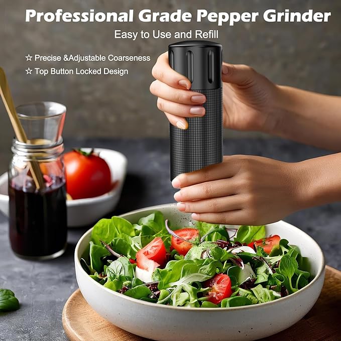 USB Rechargeable Salt and Pepper Grinder Set Electric Pepper Grinders Automatic Pepper Mills Salt Shaker Adjustable Coarseness Large Capacity One Hand Operation (BLACK)