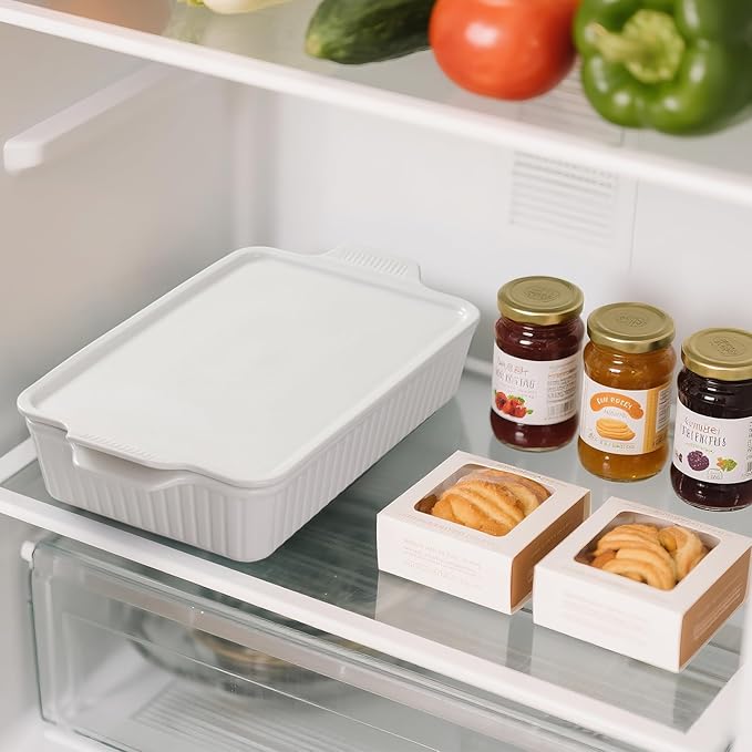 Dizada Large Casserole Dish with Lid, Deep 5.2-Qt (9"x13") 2-in-1 Ceramic Baking Dish with Ceramic Lid, Extra Large Rectangular Baking Pan For Casserole & Lasagna, Dishwasher, Freezer, Microwave and Pre-Heated Oven Safe