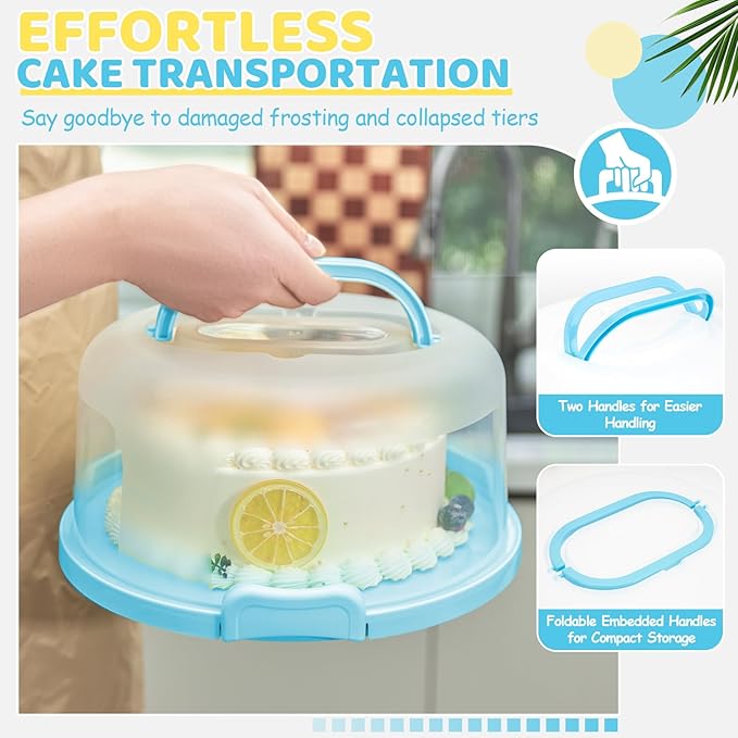 Ohuhu Cake Stand, Cake Carrier With Lid and Handle BPA-Free Cake Holder for 10 inch Cake with 2 Handles Cupcake Carrier - Plastic Cover Two Sided Base for Transport Pies Nuts Fruit Perfect Gifts