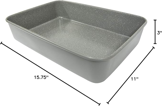 casaWare 15 x 10 x 3-Inch Ultimate Series Commercial Weight Ceramic Coated Non-Stick Lasagna/Roasting Pan (Silver Granite)