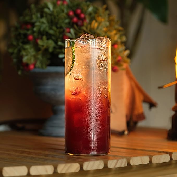 LUXU Drinking Glasses 12 oz, Thin Highball Glasses Set of 4,Elegant Bar Glassware For Water, Juice, Beer, Drinks, and Cocktails and Mixed Drinks,Lead-Free Pint Glasses,Glass Drink Tumblers