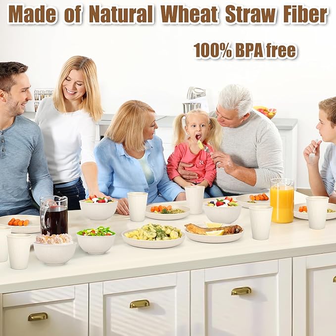 18PCS Wheat Straw Dinnerware Sets Unbreakable Reusable Dinnerware Set for 6, Microwave Dishwasher Safe Dinnerware for Outdoor Camping Dishes