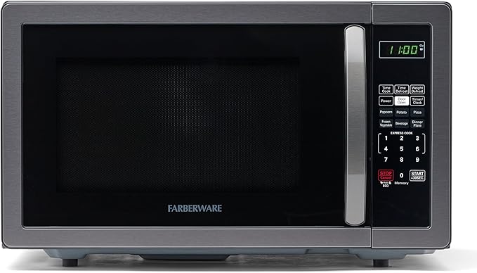 Farberware Countertop Microwave 1000 Watts, 1.1 cu ft - Microwave Oven With LED Lighting and Child Lock - Perfect for Apartments and Dorms - Easy Clean Black Stainless Steel