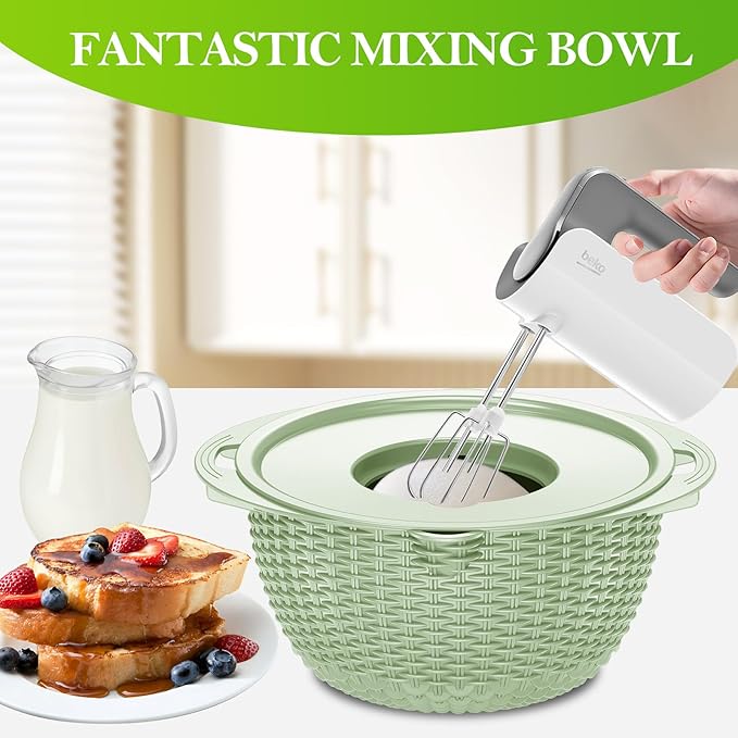 4 in 1 Colander with Bowl Set, Food Strainers and Colanders, Colander for Kitchen, Pasta Strainer, Fruit Washing Bowl, Kitchen Essentials Strainer Basket Bowl, Green