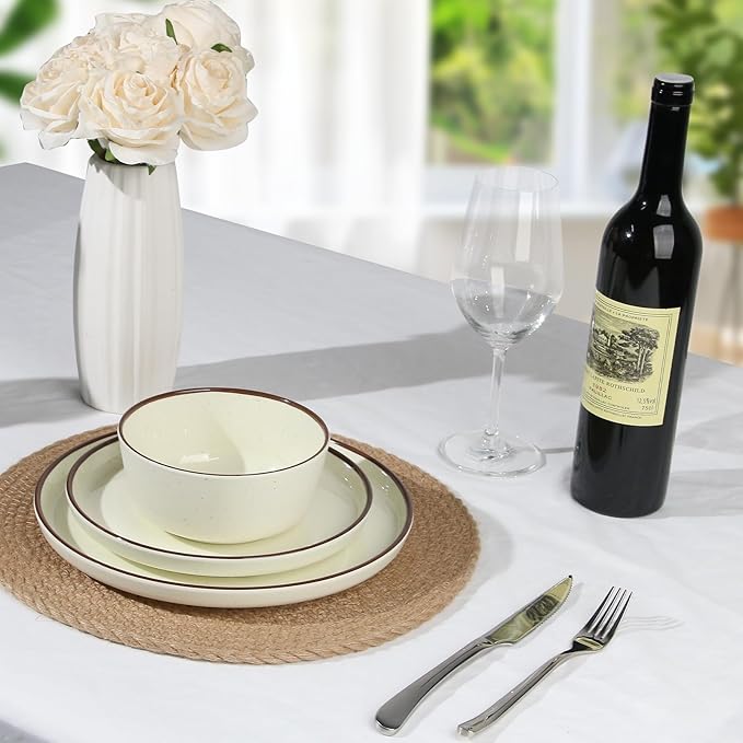 12-Piece Melamine Dinnerware Sets – Unbreakable Plates & Bowls Sets for Outdoor, Camping, Picnic, Party – Durable Dishware Sets, Lightweight & Shatterproof (Crystal Cream)