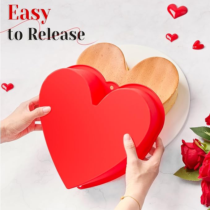 10 Inch Heart Shaped Cake Pans, 2 Pack Nonstick Large Heart Cake Molds Silicone Baking Molds for Cheesecakes, Chocolate Cakes, Brownies