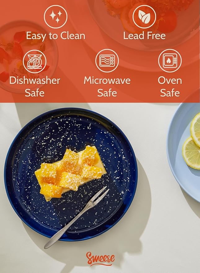 Sweese Porcelain Dessert Plates 7.4 Inch - Set of 6, Salad Appetizer Plates, Microwave Dishwasher Safe, Scratch Resistant, Blue