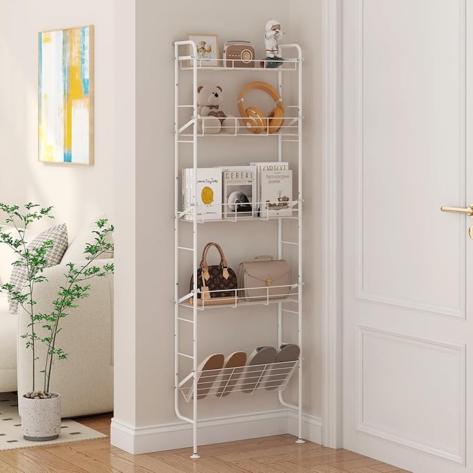 bukfen Behind The Door Organizers,5-Tier Narrow Bathroom Kitchen Shelf,Kitchen Pantry Door Organization and Storage,Wall Storage,Spice Racks,Book Shelf,Multi Functional Shelf for Home,1 Pack