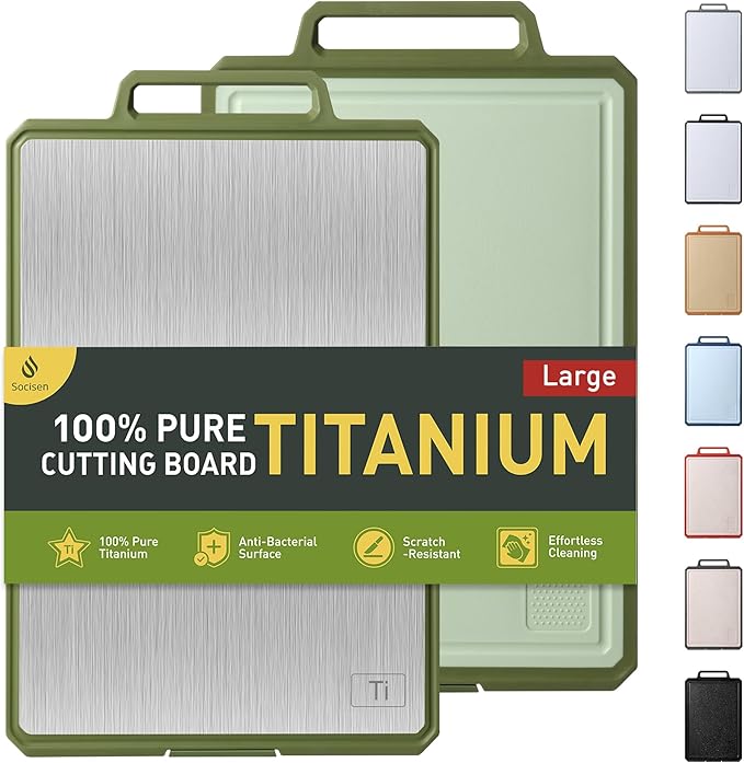 Titanium Cutting Boards for Kitchen Chopping Board with Handle Large Big Small Kitchen Meat Butcher Block Double Sided Pure Titanium and Wheat Straw PP Not Wood Bamboo Plastic Teak Morandi Green