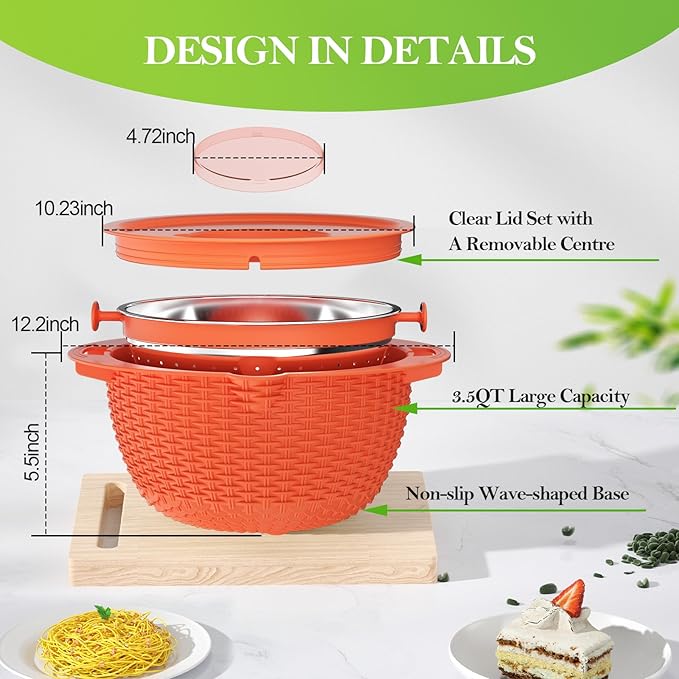 4-1 Colander with Bowl Set - Rotatable Strainers for Kitchen, Food Strainers and Colanders, Pasta Strainer, Rice Strainer, Fruit Cleaner, Veggie Wash, Kitchen Gadget Essentials - Orange