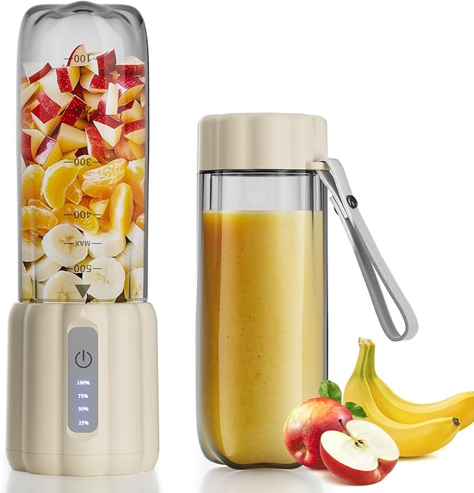 COKUNST 17Oz Portable Blender with 6 Blades, USB-C Rechargeable Personal Smoothie Maker for Shakes & Juices, Compact Mini Mixer for Home, Office & Travel