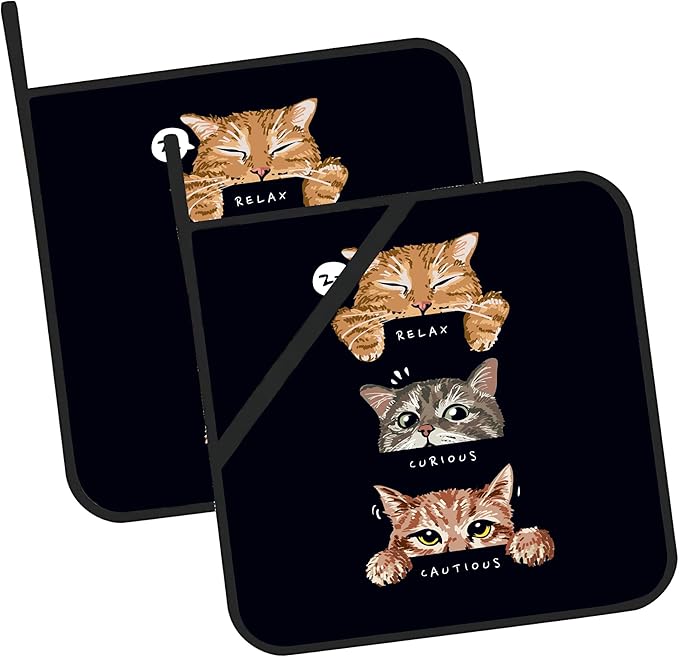 Cute Cats Mood Pot Holders 2 PCS for Kitchen, Heat Resistant Hot Pads for Cooking Grilling Baking BBQ, Pot Holders for Women Cook Essentials Accessories Home Microwave
