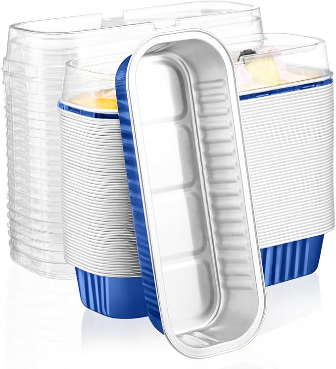 EUSOAR Disposable Ramekins with Lids, 50pcs 6.8oz Royal Blue Cupcake Dessert Cups Liners, Aluminum Foil Baking Cups Mini Loaf Pan Cupcake Cup Pans Cheesecake Creme Brulee Souffle Ramekins Pan