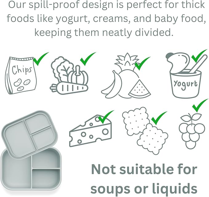 Ali+Oli Silicone Bento Box (Blue) Lunch Box for Kids, Toddlers, Preschoolers & Adults | BPA-Free and Spill-Proof | Ideal for School, and On-the-Go Meals| Perfect for Lunch, Snacks, and Meals