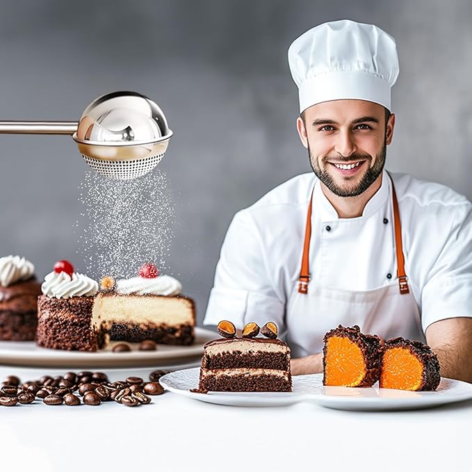 Flour Duster for Baking, Powdered Sugar Flour flour Sifter powdered sugar shaker duster Stainless Steel Spring Loaded One-Handed Duster Flour Dispenser Shaker for Powdered Sugar Spices & Tea Filtering