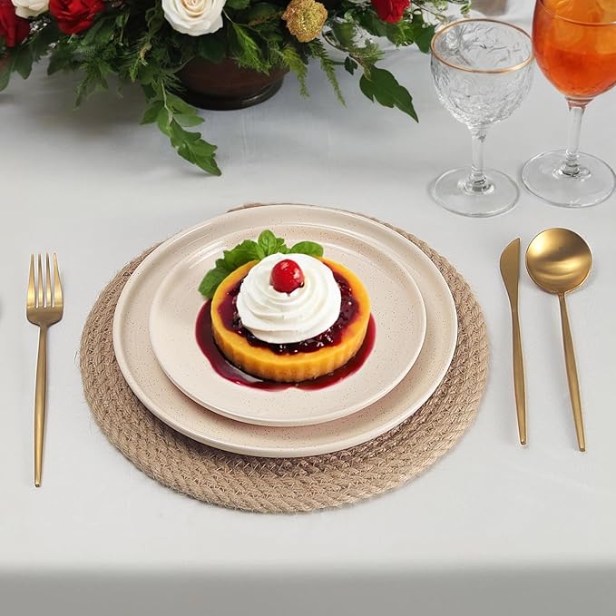 GZG Ceramic Dinner Plates Set of 4, 10.25 Inch Speckled Stoneware Plates with Clay-Tone Base, Large Ceramic Plates for Steak, Salad, Pizza, Microwave Oven Dishwasher Safe