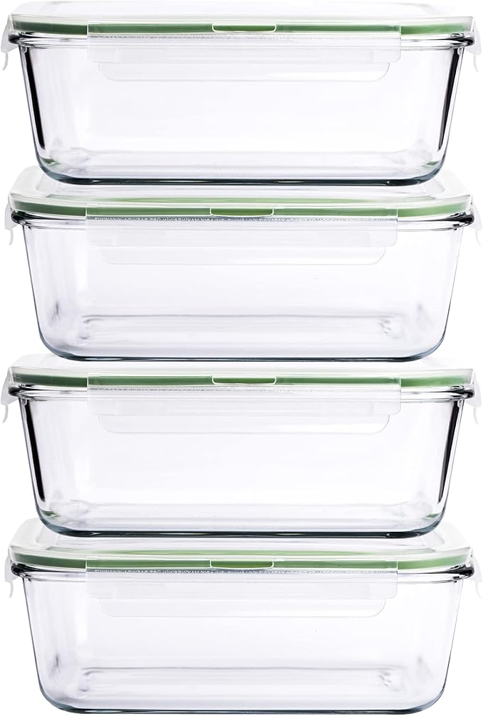 63 oz Glass Storage Container with locking airtight lids (4, 63 OZ)