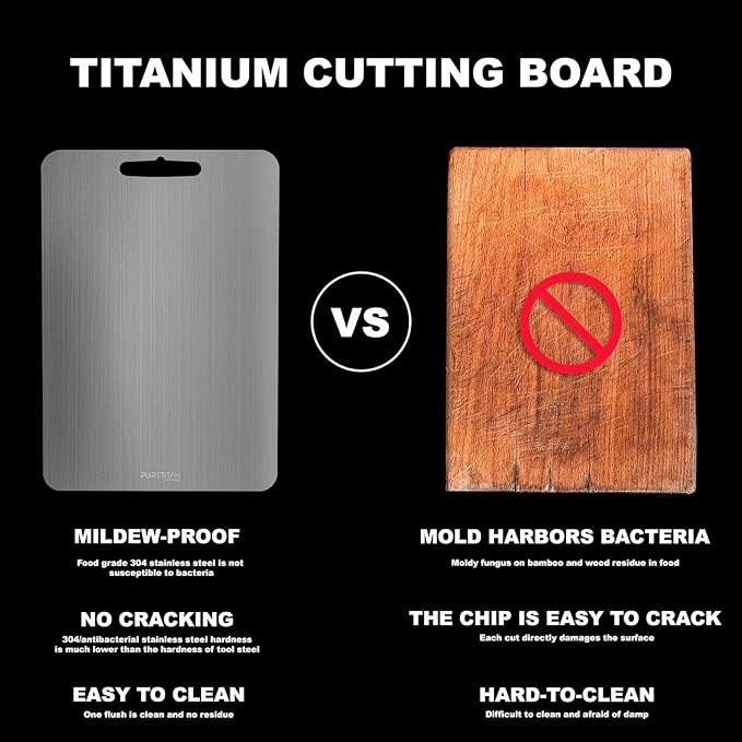 Pure Titan® Titanium Cutting Board - Stainless Steel Alternative, Knife-Friendly & Easy to Clean Great Gift for the Modern Man or Woman Mini cutting board non toxic Camping cutting board for meat (L)