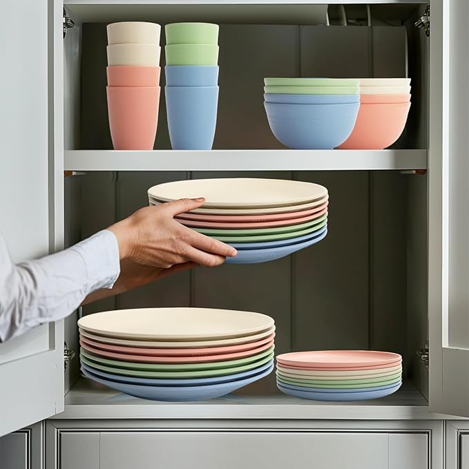 Wheat Straw Dinnerware Sets 40PCS, Unbreakable Plates and Bowls Sets Service for 8, Microwave and Dishwasher Safe Dish Set, Dinning Plates/Cereal Bowls/Drinking Cups for Kitchen,Camping-Nordic