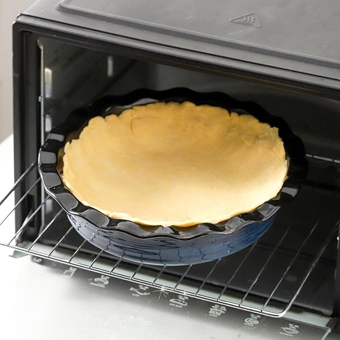 Hasense Ceramic Pie Pan for Baking 9 inch, Quiche Baking Dish for Oven, Round Nonstick Pie Plates for Apple Pie, Tart, and Quiche, Microwave & Oven Safe, Modern Blue Design