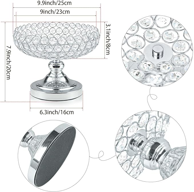 Hollow-Carved Design Crystal Fruit Bowl for Table Centerpiece/Counter/Gorgeous Fruit tray for your Kitchen.Nice Gift for her.(Silver, Bowl shape 1pc)
