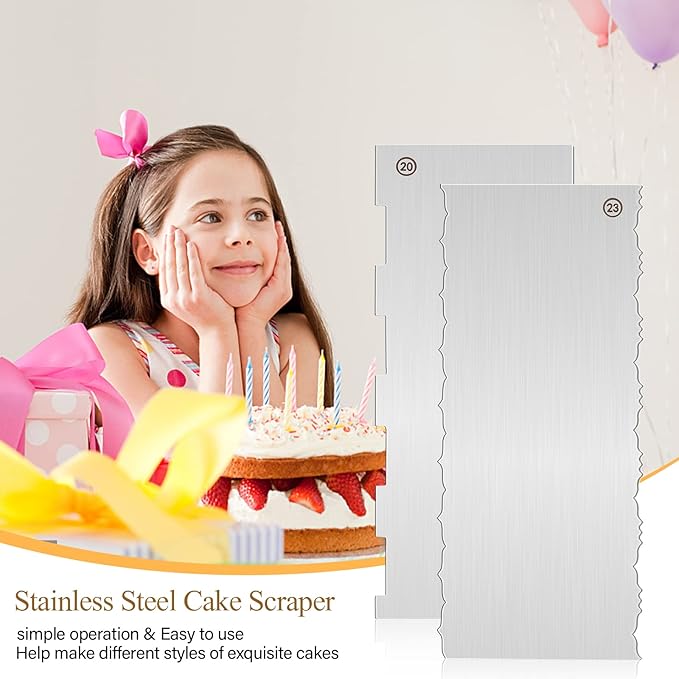 4 Pc 9 Inch Stainless Steel Cake Scraper Cake Decorating Tools Edge Side Jagged Wave Double Sided Patterned Comb Metal Cake Carving Smoothing Cream Pastry Baking