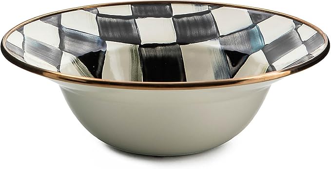 MACKENZIE-CHILDS Enamel Breakfast Bowl, Unique Soup Bowl or Cereal Bowl, Dinnerware, Black-and-White Courtly Check, Set of 1