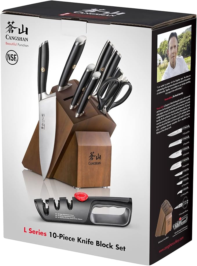 Cangshan L Series 10-Piece Knife Block Set, Forged German Steel, Black, 1027440
