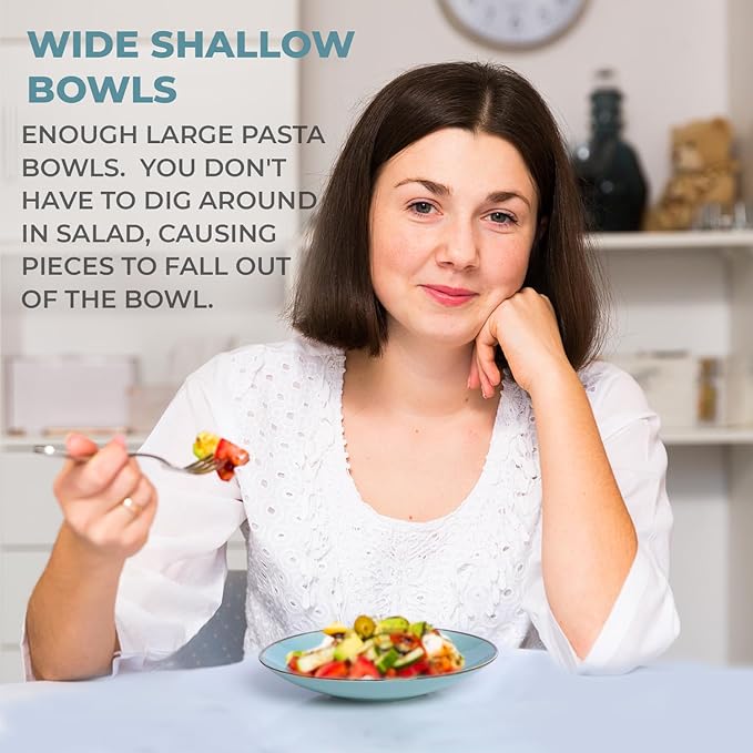 8.1 Inch Serving Bowls - Set of 6 | 16 Oz Large Pasta Salad Bowls, Microwave/Oven Safe, Wide Shallow Porcelain Bowls for Party, Dinner, Entertaining, Stackable - Vivid Assorted Colors