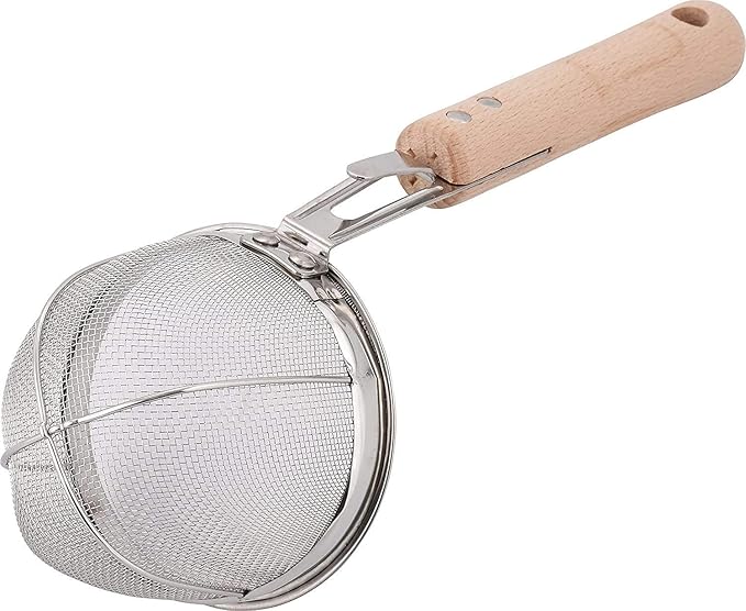 TIKUSAN Miso Strainer and Muddler Miso Dissolver Misokoshi Stainless Steel with Wooden Muddler for Making Miso Soup Made in Japan Small Size
