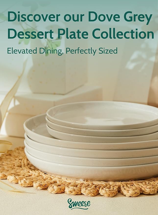 Porcelain Dessert Plates 7.4 Inch Set of 6 - Dove Gray Salad Plates, Dishwasher Microwave Safe, Smooth Glaze