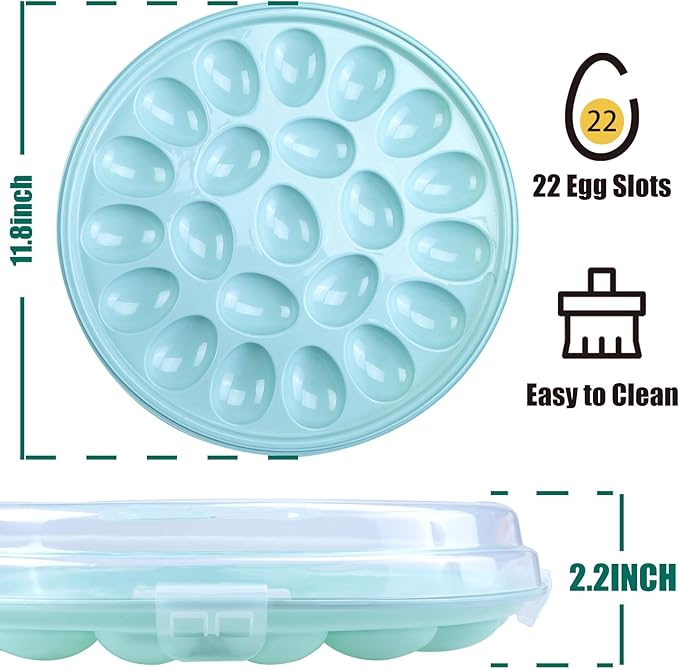 HAKSEN Deviled Egg Containers with Lid, Portable Deviled Egg Platter Carrier Holder Trays with 22 Slots for Holiday Party and Home Kitchen, Blue