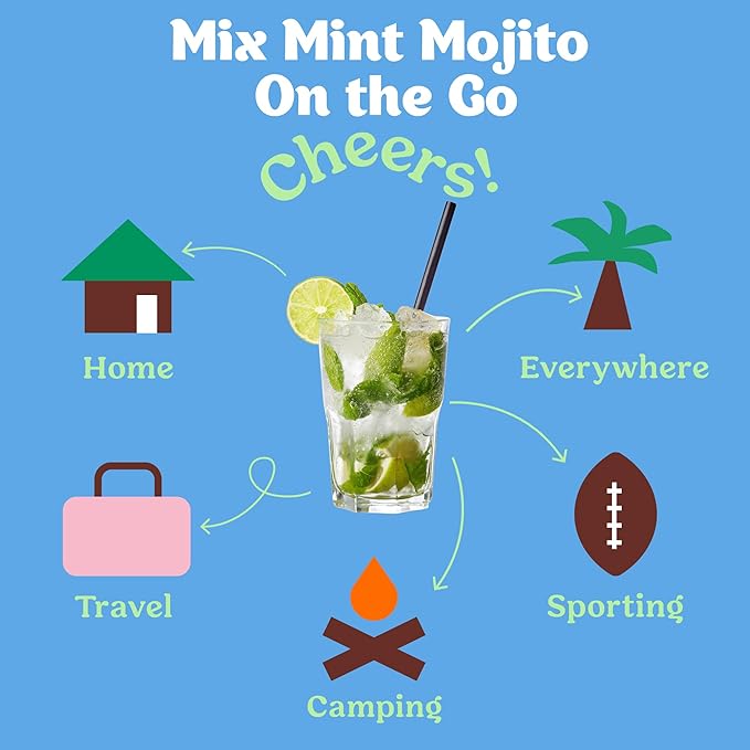 Craftmix Mint Mojito, Makes 12 Drinks, Rum Cocktail Mixers, Instant Skinny Cocktail and Mocktail Mix - Made With Real Fruit - Vegan Low-Carb, Low-Sugar, Non-GMO, Dairy Free, Gluten Free, Easy to Mix