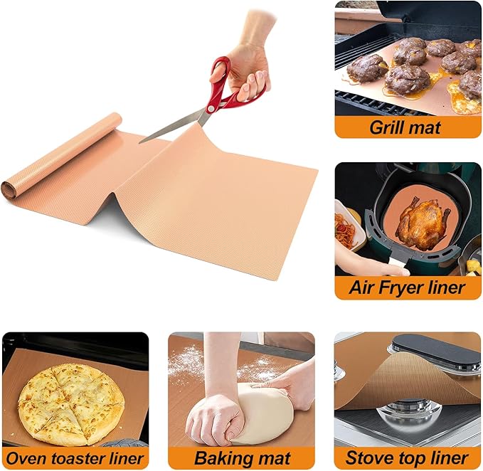 UBeesize 75 Inch Roll Reusable Copper Oven Liners for Bottom of Oven,Thick Heavy Duty Non Stick Teflon Oven Mats Cut to Custom Fit Electric, Gas, Toaster,Convection, Microwave Ovens and Grills