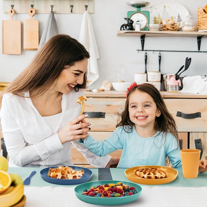 OAMCEG Wheat Straw Dinnerware Sets 42pcs, Plates and Bowls Sets for 6, Plastic Wheatstraw Dinnerware Set for Kitchen & Camping, Plates and Bowls Dish Set, Colorful