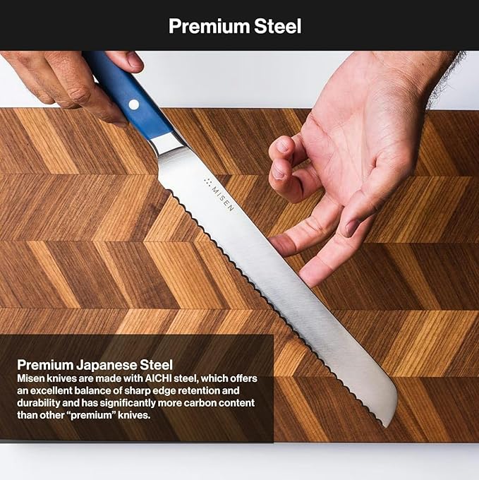 Misen Serrated Bread Knife – High-Carbon Japanese AUS8 Steel – Effortless Slicing of Bread, Pastries, and Fruits – Razor-Sharp Edge and Durable Blade with Ergonomic Handle - 10", Black
