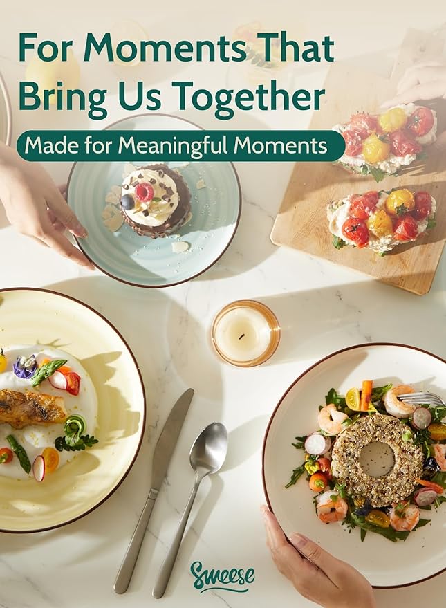 Sweese 7.4 Inch Porcelain Dessert Plates, Round Salad/Appetizer Plate Set, Microwave Dishwasher Safe, Green, 6-Pack