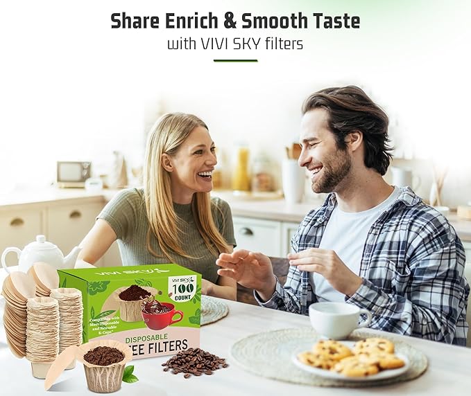 VIVI SKY K cup Coffee Paper Filters with Lid Disposable for Keurig, Fits All Keurig Single Serve Filter Brands (Natural with Lid, 300)