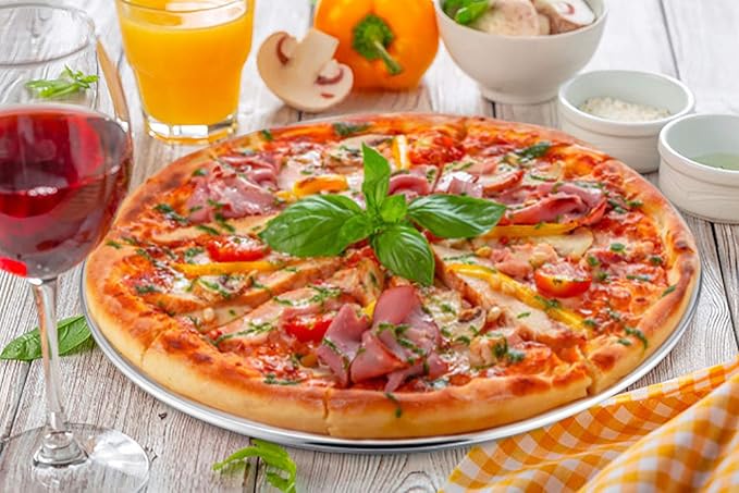 TeamFar Pizza Pan, 13.4 inch Stainless Steel Pizza Pan Set Large Pizza Oven Pans Tray for Baking Serving, Healthy & Heavy Duty, Dishwasher Safe & Easy Clean - 4 Piece