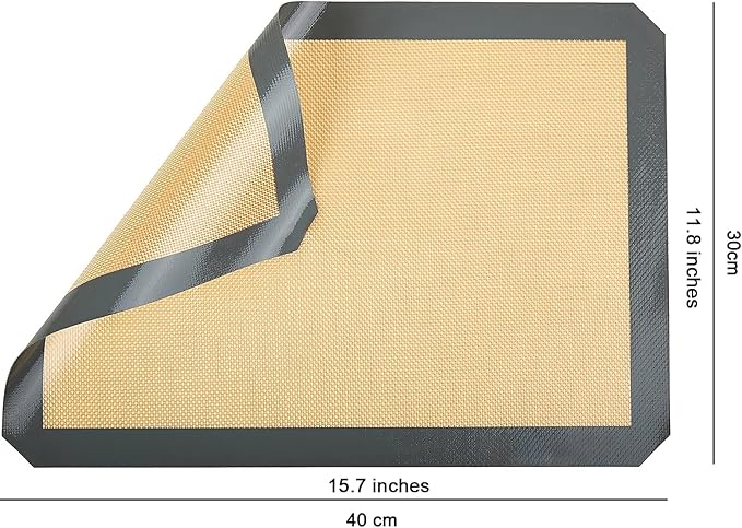 Inmorven 2-Pack Non-Stick Silicone Baking Mat, Food Safe Non Slip Heat Reusable Silicone Liner Sheet for Baking Cookies Pastries Bread Rolling Dough Oven Tray