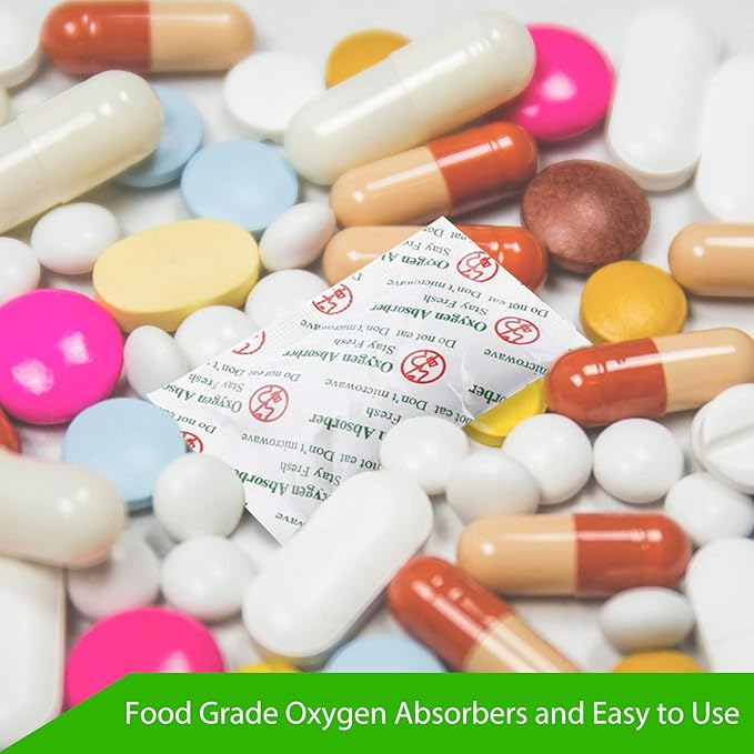 SurpOxyLoc 100 Sachets 200cc Oxygen Absorbers for Food Storage, Food Grade, Disposable, Sealed Packets, Red, Polyester, Hook & Loop Closure, Retains Flavors, Extends Shelf Life