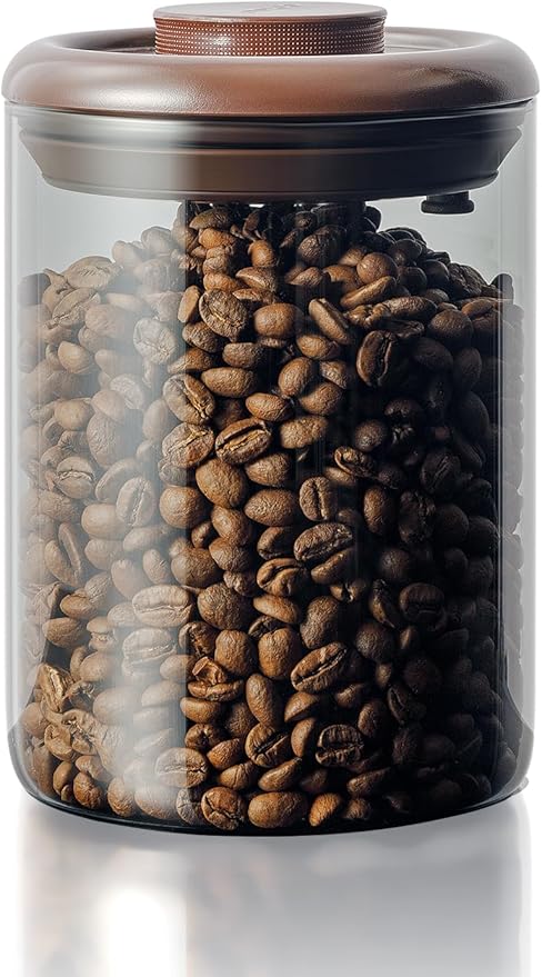Ground Coffee Glass Container Airtight 900 ml – Pop Top Ground Coffee Canister with CO₂ Valve, 11 Oz Coffee Bean Container, UV Resistant