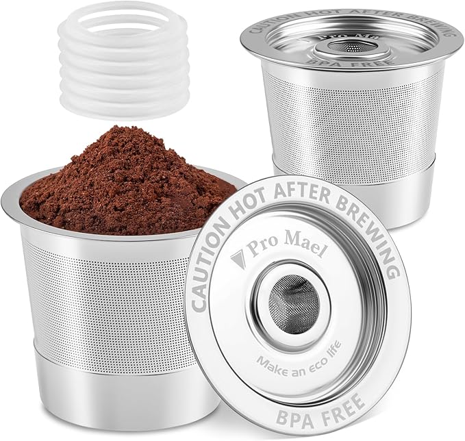 Pro Mael Stainless Steel Reusable K Cups for Keurig, Refillable K Cup Coffee Pods, Micro-Mesh Filtration Design (2-Pack)