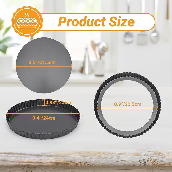 Beasea Tart Pan 9 Inch Removable Bottom, Non Stick Tart Pan with Removable Bottom Round Pie Pan for Baking