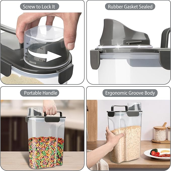 Rice Container, Airtight Rice Storage Container 10lb, Cereal Containers Storage, BPA Free Food Dispenser with Pouring Spout Handle for Flour Pasta Grain, Pet Dog Cat Bird Food Storage Container