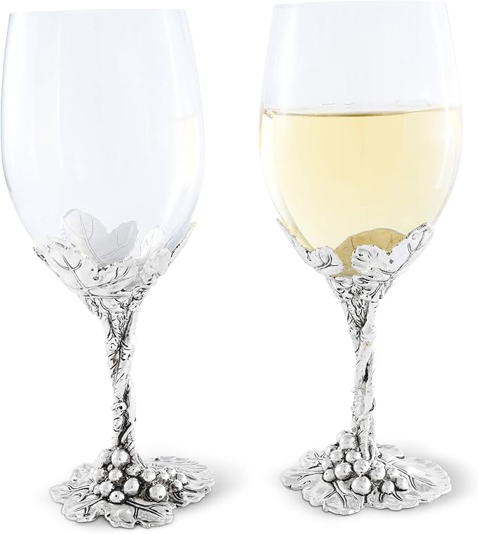 Arthur Court Designs Aluminum Grape Pattern Base Wine Glasses 8.25 inch Tall 16 ounces
