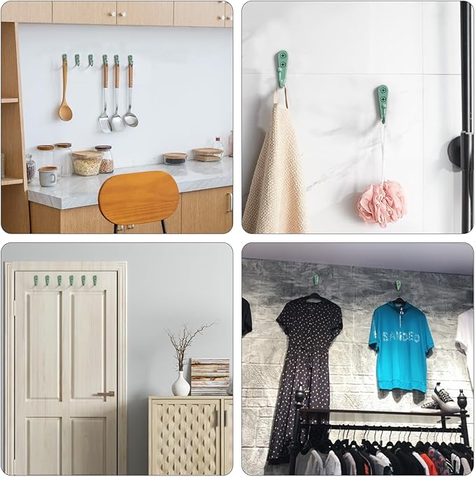 15 Pcs Black Wall Mounted Coat Hooks, Hanger Hook with 30 Pieces Screws for Towel, Key, Robe, Scarf, Bag, Cap, Coffee Cup, Mugs(Green)