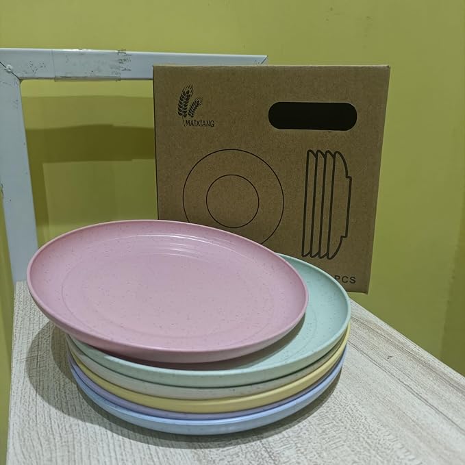 Wheat Straw Plates Lightweight Unbreakable Dinner Dishes Plates Set Dishwasher & Microwave Safe (Small 6 Pack 5.9')