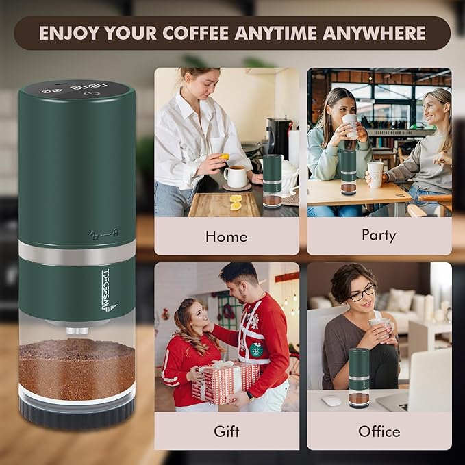 Portable Electric Coffee Grinder Stainless Steel Conical Burr Coffee Grinder with 45 Adjustable Settings Rechargeable Coffee Bean Grinder with LED Display for Home, Travel, Camping, Office-Dark Green